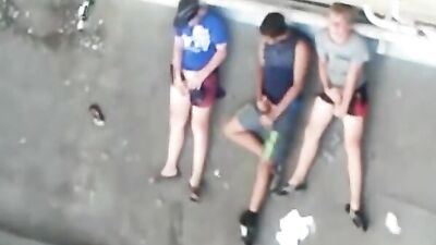 Outdoor Handjob Adventure: Three Friends Caught Jerking!