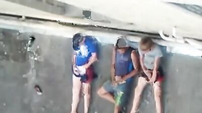 Outdoor Handjob Adventure: Three Friends Caught Jerking!