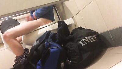Airport Bathroom Adventure: Cum Shots & Solo Web-Cam