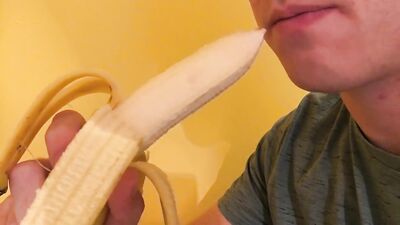 Suck banana jerk cum