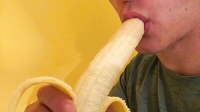 Suck banana jerk cum