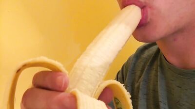 Suck banana jerk cum