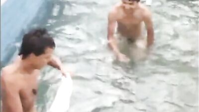 Two friends have fun naked in the water - Gay Porn Video Straight Boys Amateur Fun