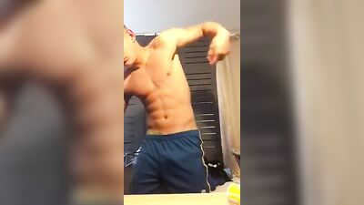 Muscle Worship: Teen Jock Flexes and Jerks Webcam Boy