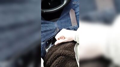 Twink cumming in the car messy boy