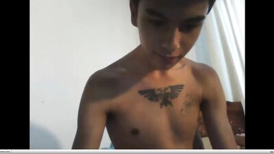 Asian twink with a thick cock blows his load