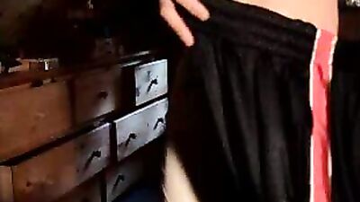 Sexy guy in attic shows off, jerks off