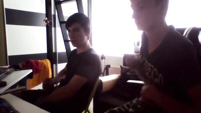 Two boys buddies fooling around first-time