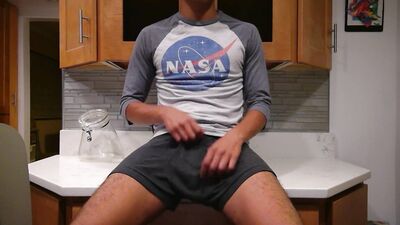 Milking cream from his big teen cock !