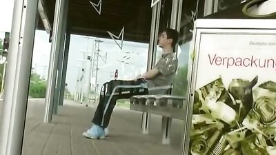 Horny boy at the station and in the train