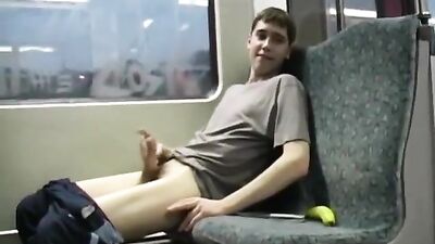 Horny boy at the station and in the train