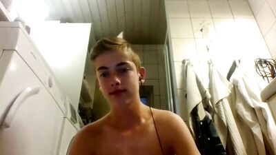 Jerk off by the washing machine