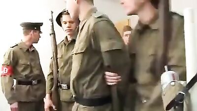 German Recruits Bareback Cum-Eating Orgy!