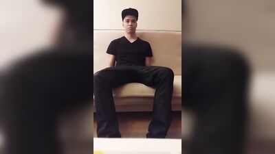 Young stud rides dildo before cumshot explosion!