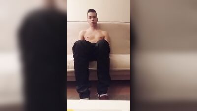 Young stud rides dildo before cumshot explosion!