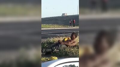 Traffic Lights Fun: Black Outdoor Solo Masturbation