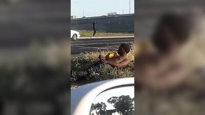 Traffic Lights Fun: Black Outdoor Solo Masturbation