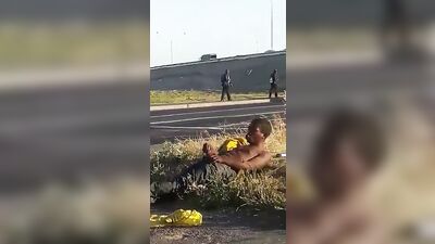 Traffic Lights Fun: Black Outdoor Solo Masturbation