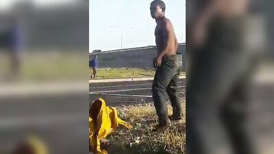 Traffic Lights Fun: Black Outdoor Solo Masturbation