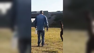 Traffic Lights Fun: Black Outdoor Solo Masturbation