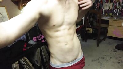 Red hot flexing in red undies - Hardcore gay porn video