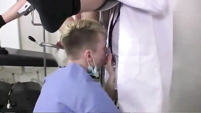 Threesome In The Doctors Chair: Bareback Action Cum Shots