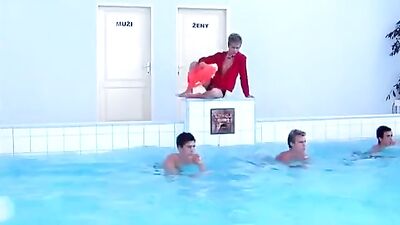 Gay Porn: Pool Twinks Cum Shots Group Sex