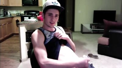 College Muscle Twink Jacking His Huge Cock on GayBoysCam.com!