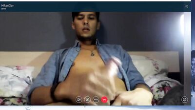 Hot tanned twink cums in private Skype show