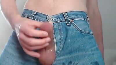Young Man Cumming on His Jeans - Action Cum Shots Handjob!