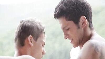 Balcony Bareback Cum Shots - Steamy Gay Fuck on the Roof!