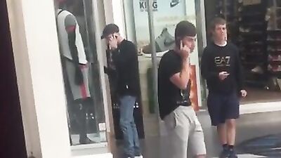 Young Hunk Exposes His Package in Crowded Mall! (Gay Porn)
