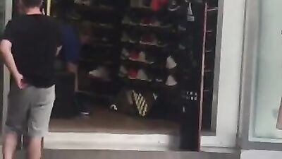 Young Hunk Exposes His Package in Crowded Mall! (Gay Porn)
