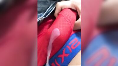 Teen cums through his boxershort