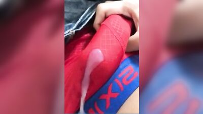 Teen cums through his boxershort