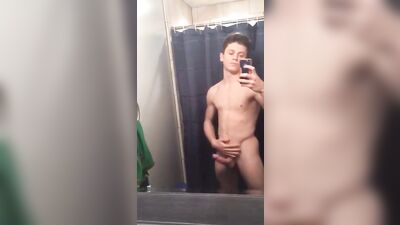 Gay Porn Mirror Jerk: Amateur Handjob Solo