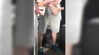 Great cumshot in front of the mirror