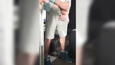 Great cumshot in front of the mirror