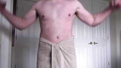 Athletic Teen Showing Off in Towel