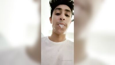 Teen Gay Teen Porn Blows Load in Mouth and Shares His Load on Cam