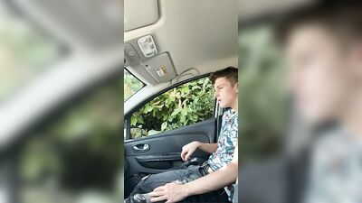 Teen Boy Jerks Off in Car, nice cum shots