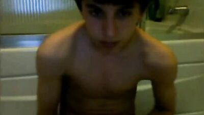 Jake has fun on the bathroom floor