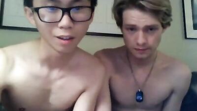 Gay Asian Bareback Jock Cums into White Boy Mouth!