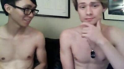 Gay Asian Bareback Jock Cums into White Boy Mouth!