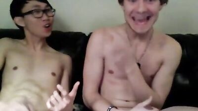 Gay Asian Bareback Jock Cums into White Boy Mouth!