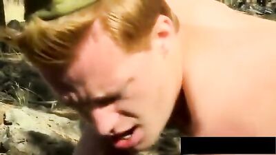 Young soldiers bareback in the woods (190 characters)