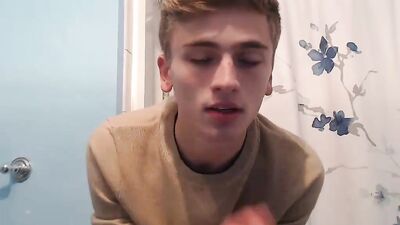 Blonde Twink Jerks Off In Shower