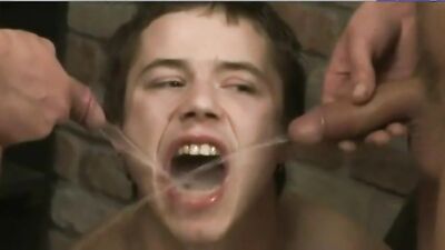 Young guy swallows 2 guys' piss