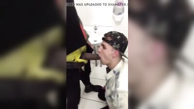 White Boy Sucking Big Black Dick in Public Restroom