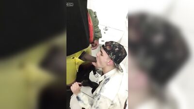 White Boy Sucking Big Black Dick in Public Restroom